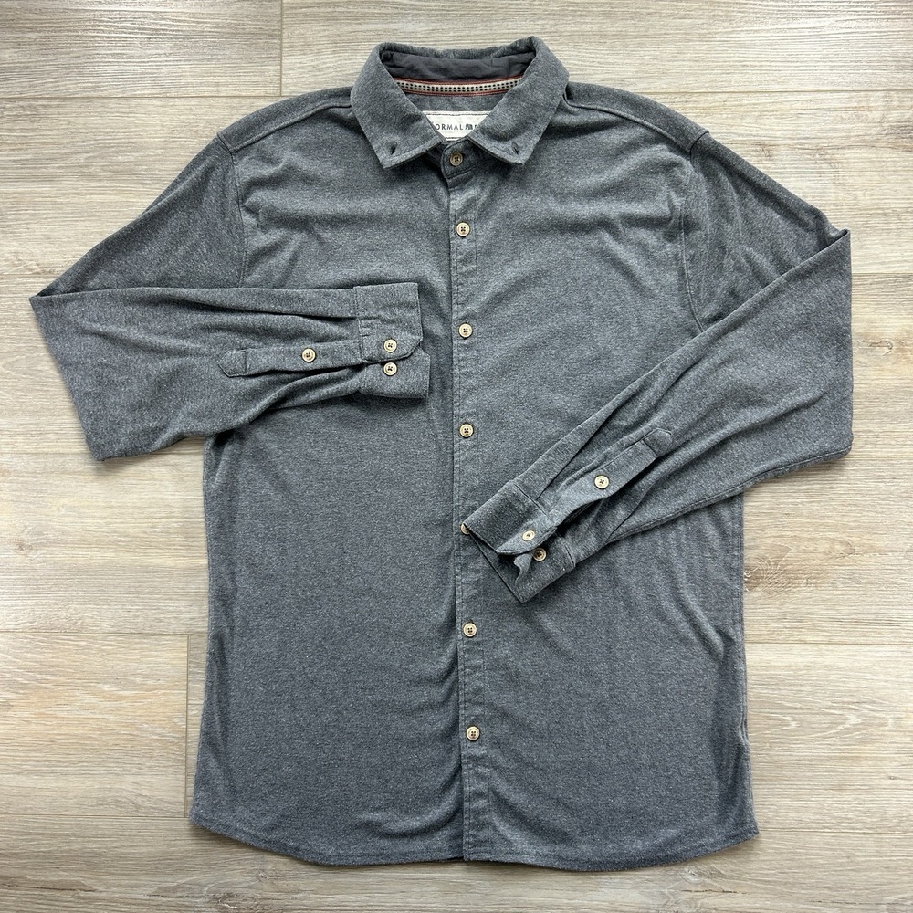 The Normal Brand Men's L Gray Long Sleeve Button Down Knit Soft Preppy‎ Casual